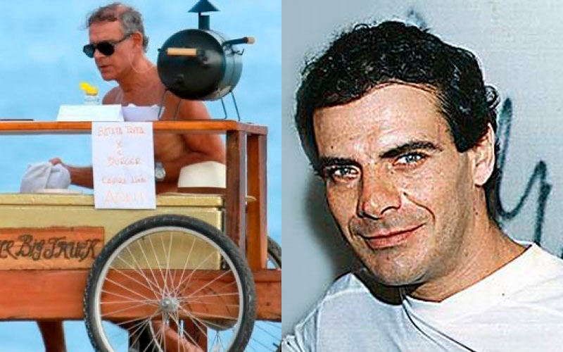 Ator Mário Gomes, desempregado há anos, agora vende sanduíche na praia.